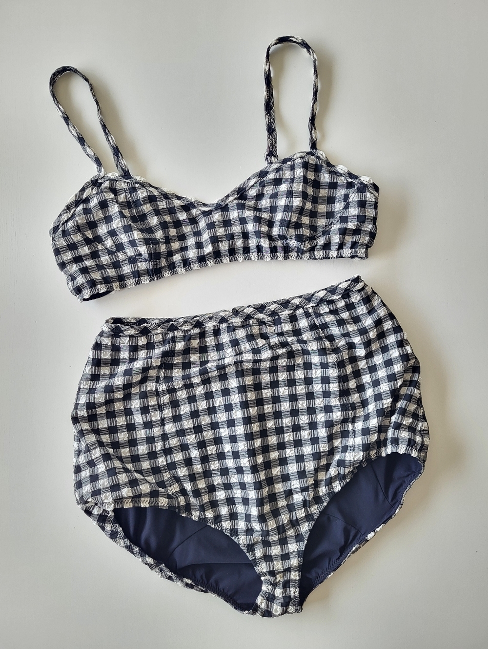 Rachel Comey Gingham Bikini Set High Waisted Bottoms Black White M & S
